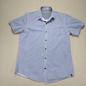 Airwalk Mens Button Down Shirt Short Sleeve Blue White All-Over Pattern Medium